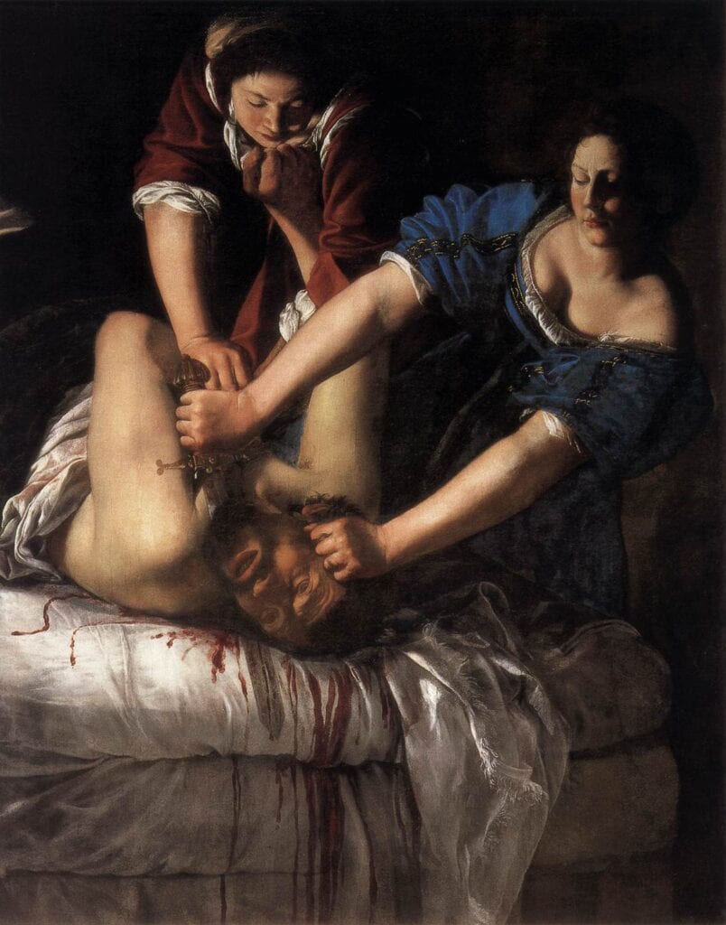 Il dipinto di Artemisia Gentileschi Giuditta uccide Oloferne. Colori ad olio su tela. Dipinto nel 1612.